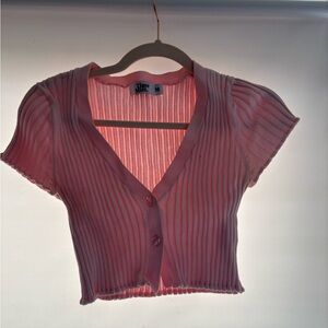 Tiger Mist Pink Ribbed Button Crop Top